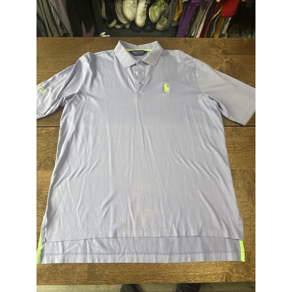 Polo Ralph Lauren Shirt Mens Medium Green Golf Pima Cotton Big Horse PGA AJGA
